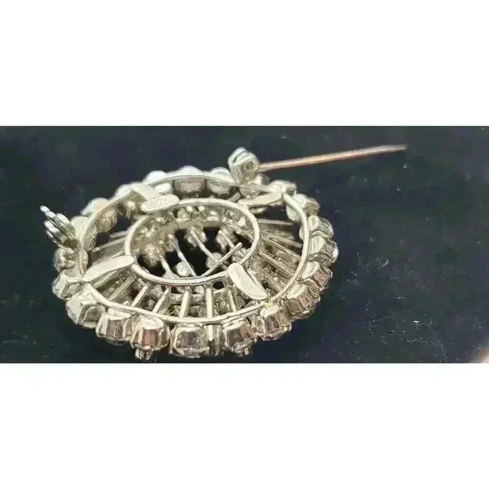 Vintage Brooch Rhinestone Rhodium Plate Austria Statement layered - Picture 6 of 11